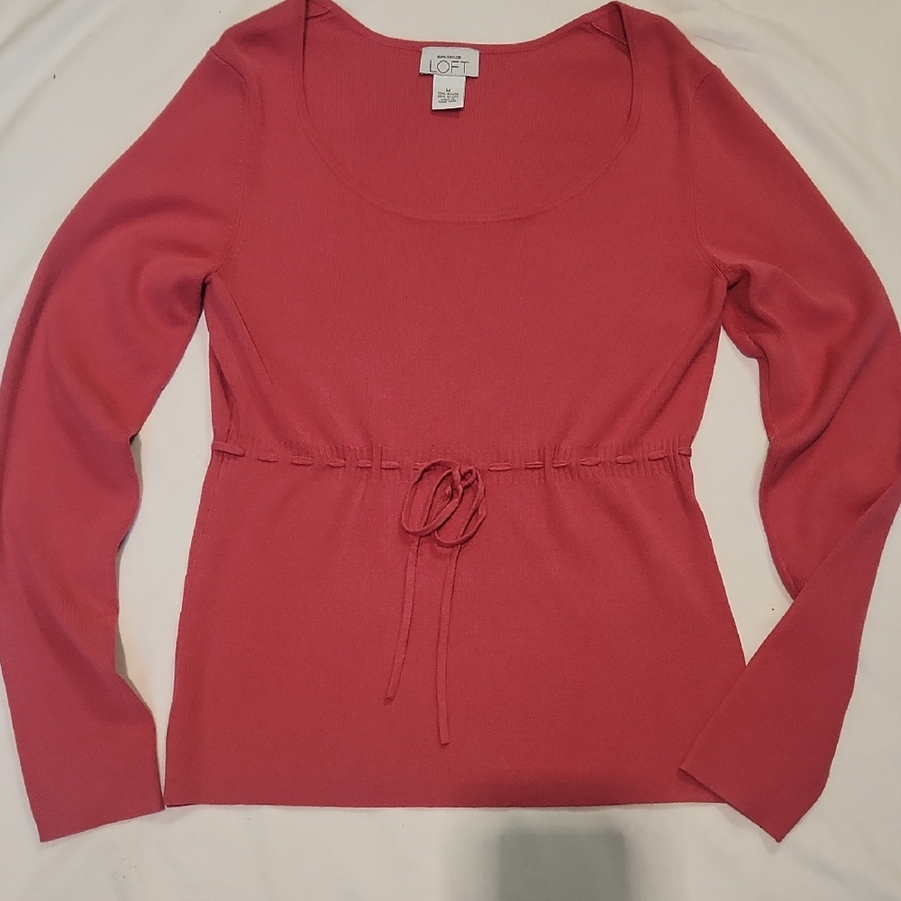 LOFT Women's Pink Long Sleeve Top 100% Cotton